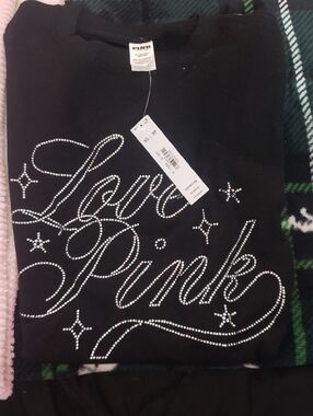 PINK Victoria's Secret Black Rhinestone "Love Pink" Short Sleeve Tee